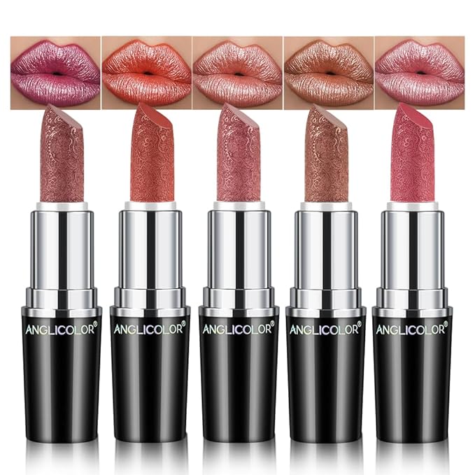 Anglicolor Metallic Glitter Pink Plum Brown Lipstick High Impact LipcolorMoisturizing Creamy FormulaLipstick For WomenSmooth and Non-StickyFull-Coverage Lip Color (#C 20g)
