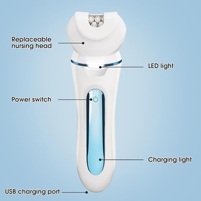Electric Shaver - Razor - Trimmer for Women Grooming Kit: Women's 5-in-1 Hair Removal Device for Facial Hair Removal and Facial Cleansing &amp Foot Callus Remover
