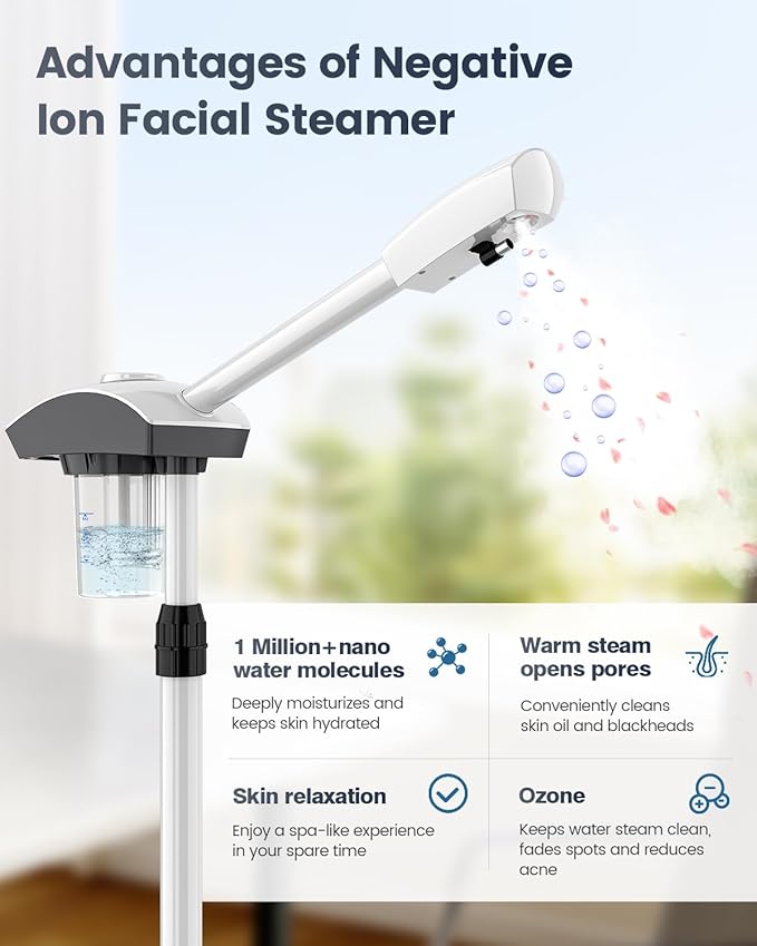 Kingsteam Professional Ozone Nano-Ionic Facial Steamer | Deep Cleansing Hydrating | Salon Home Spa Face Steamer | Pore Cleanser | 60-Min Timer | 360° Swivel | Esthetician Favorite ToolWhite