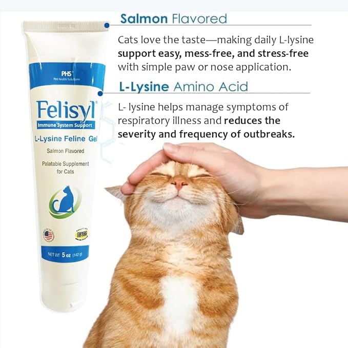 L-Lysine Gel for Cats - Immune System Support - Supplement Support for Healthy Tissue Respiratory and Vision - Salmon-Flavored - Made in The USA - 5 oz (2 Pack Gel (5 oz.))