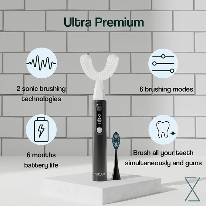 Y-Brush New Ultra Premium 2025 - Sonic Toothbrush 6 Brushing Modes - 6-Month Battery with USB-C Advanced Plaque Removal Whitening Technology Clinically Proven - Adult