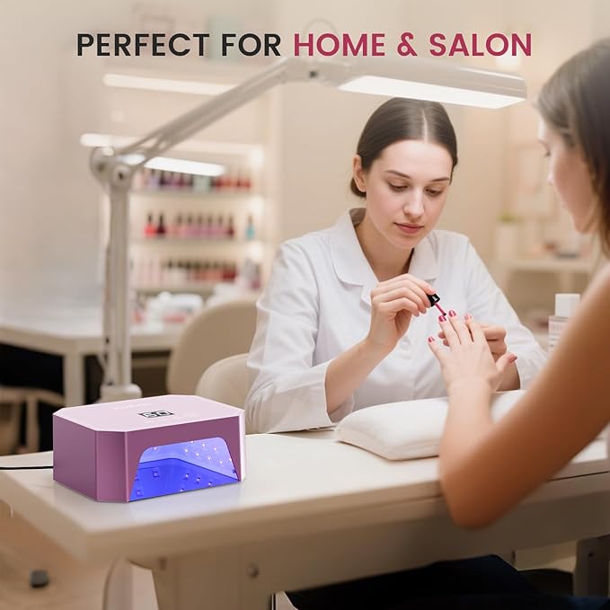 Lavinda 54W UV LED Nail Lamp ? Plug-in Gel Nail Light with LCD Display 4 Timers Auto Sensor Dual Wavelength Nail Dryer for Home &amp Salon Pink