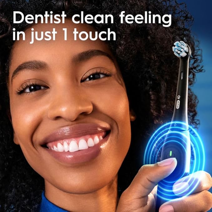 Oral-B iO Simple Clean Rechargeable Electric Powered Toothbrush Night Black with 1 Gentle Care Brush Head and 1 Black Travel Case - Automatic Pressure Sensor to Protect Gums - 3 Modes - 2 Min Timer