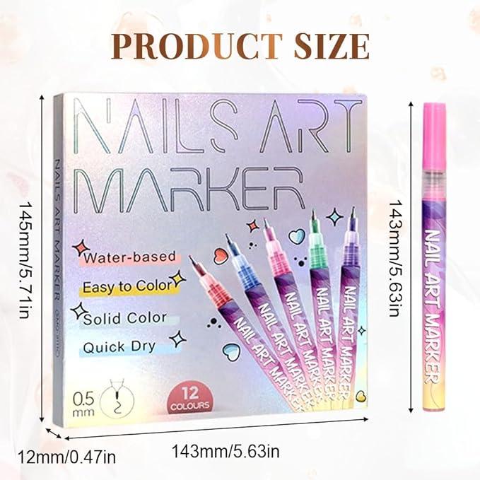 12 Colors Nail Art Pens Set 2026 New Nail Art Markers for Gel Nails 3D Nail Polish Pens Quick Drying Dotting Point Liner Pens Acrylic Paint Pens Kit for DIY Nail Art (2 Set)