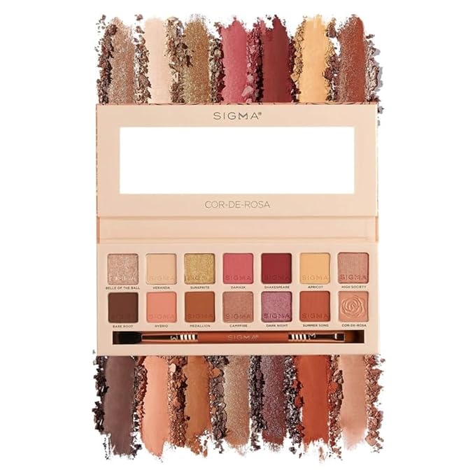Sigma Beauty Cor-De-Rosa Eyeshadow Palette - 14 Warm Eyeshadow Shades in Matte Shimmer and Metalic Finishes - Highly Pigmented Vegan Eye Makeup Palette - Clean Beauty Products