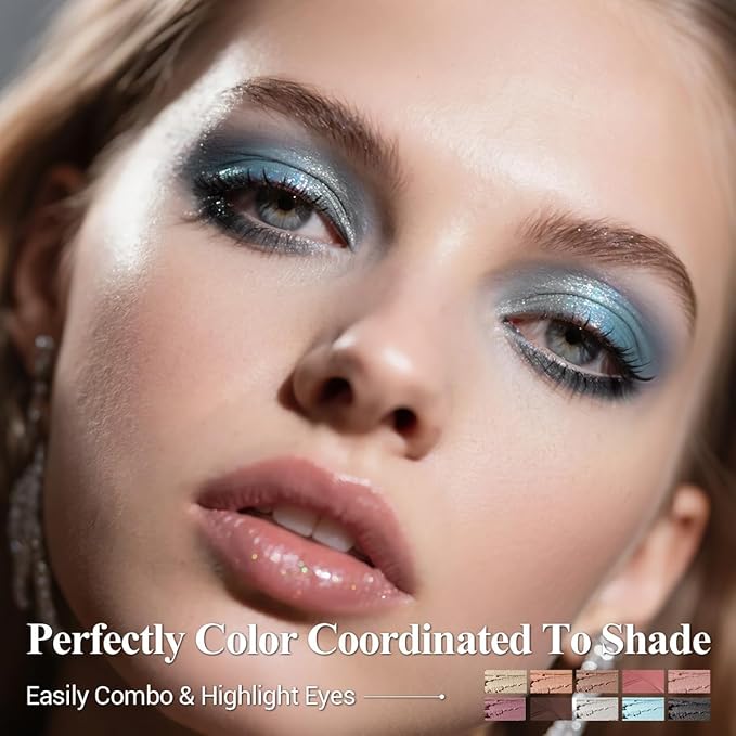 Blue Eyeshadow Stick Makeup Set 10PCS Neutral Shimmer And Matte Cream Eye Shadow Palette Metallic Bronze Smoky Eyeliner Brightener Crayon Pencil Kit Ideal Gift for Women -Mint Chocolate