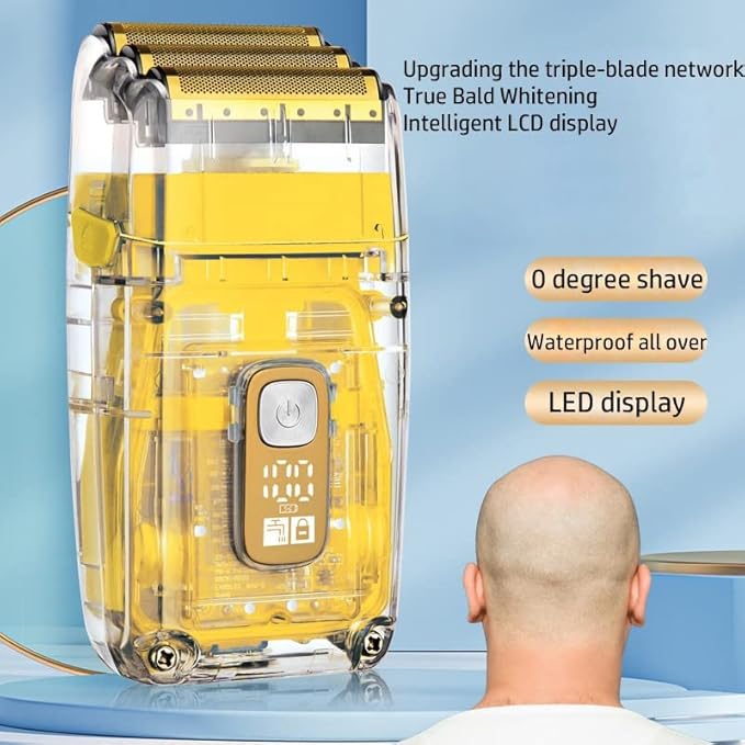 Men's Shaver Rechargeable Hair Beard Electric Shaver for Men Washable Electric Razor Head Bald Shaving Machine Wet Dry 3-Blade Shave System