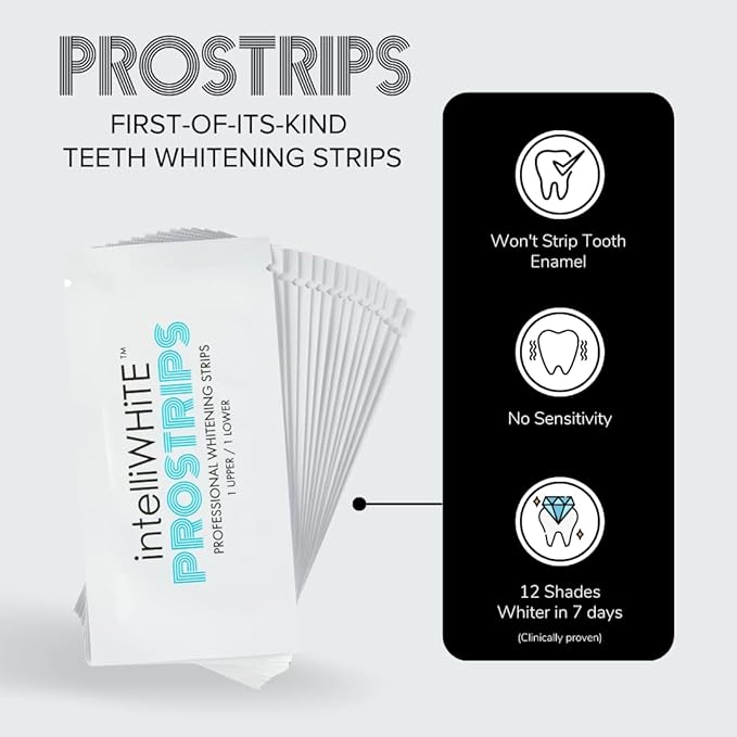 Prostrips - 12 Shades Whiter Teeth - 28 Enamel Safe REMINERALIZING Gentle Strips ? 97% no Sensitivity