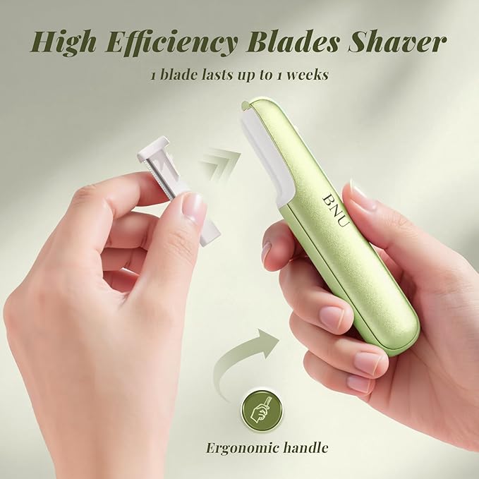BNU Dermaplane Razor for Women Face Razor for Women with 10 Replaceable Blades - Face Exfoliation Razor - Body Peach Fuzz Removal - Eyebrow Shaper - Sonic Edge Technology Dermaplaning Tool - Green