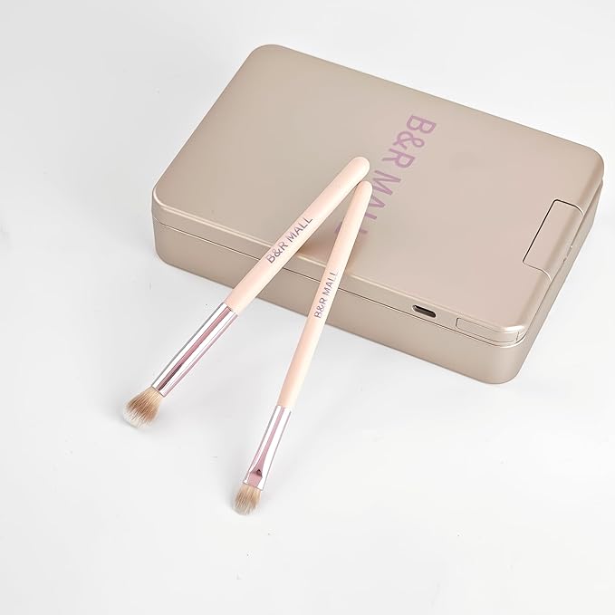 B&ampR MALL Makeup Brush Set with LED Mirror ? Supper soft Brushes for Flawless Foundation Concealer Eyeshadow &amp More | Lightweight Versatile Perfect for On-the-Go Touch-Ups (Champagne Gold)