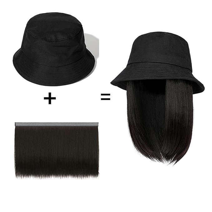 Women's baseball cap wig detachable duckbill cap collarbone wig fisherman's cap wig sun visor cap fake straight hair