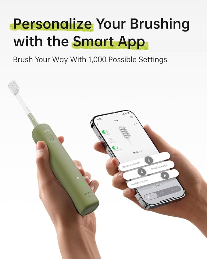 Laifen Wave Special Electric Toothbrush New 2025 Version Oscillation &amp Vibration Sonic Electric Toothbrush for Adults with App 2 Brush Heads IP68 Waterproof Travel Powered Toothbrush (Meadow Gr