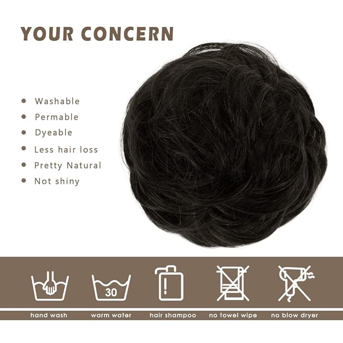 BARSDAR Human Hair Bun Extension - Human Hair Bun Scrunchie for Women Girls - Real Hair Buns Hair Piece Large Black Hair Bun Extensions Updo Chignons Daily - Natural Black