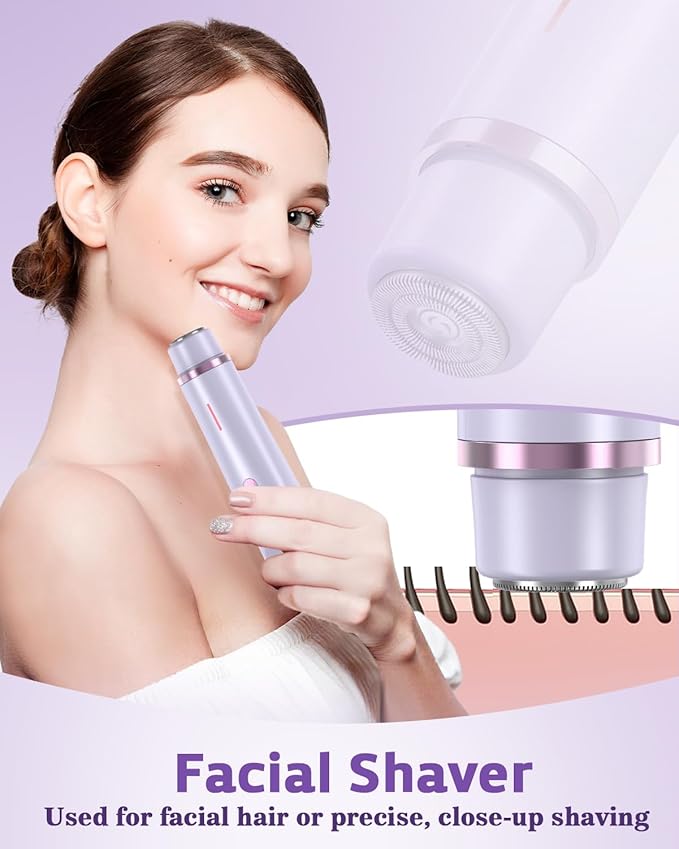 Bikini Trimmer for Women Dual-Head Women's Electric Razor 2-in-1 Electric Shaver for Women Pubic Hair/Legs/Arms/Underarm/Face IPX7 Waterproof Wet/Dry Use (Purple)