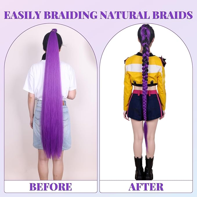 48 Inches Extra Long Fluffy Purple Hair Extensions for Halloween Costume (300g)