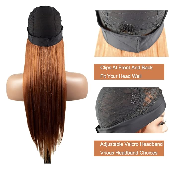 34 Inch #30 Brown Headband Wig Human Hair Straight Light Brown None Lace Front Wig 150% Density Grade 8A Unprocessed Brazilian Virgin Hair Machine Made Wig
