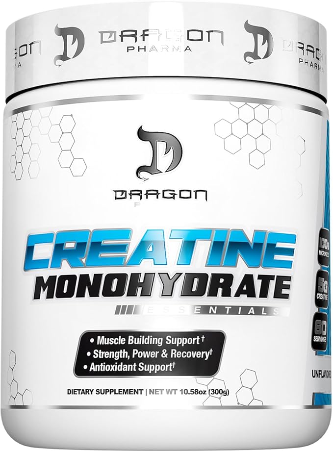 DRAGON PHARMA Creatine Monohydrate Aid Muscle Recovery Post-Workout Supplement Antioxidant Support (60 Servings Unflavored)