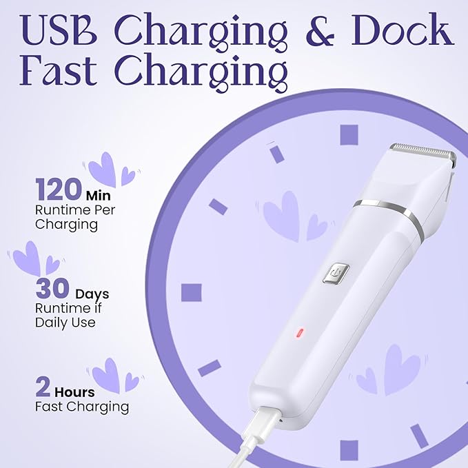 Electric Razors for Women - IPX7 Waterproof Painless Portable Bikini Trimmer Shaver Body &amp Pubic Hair Removal Machine Womens Lady Shaving Trimmers for Legs Private Area - Purple