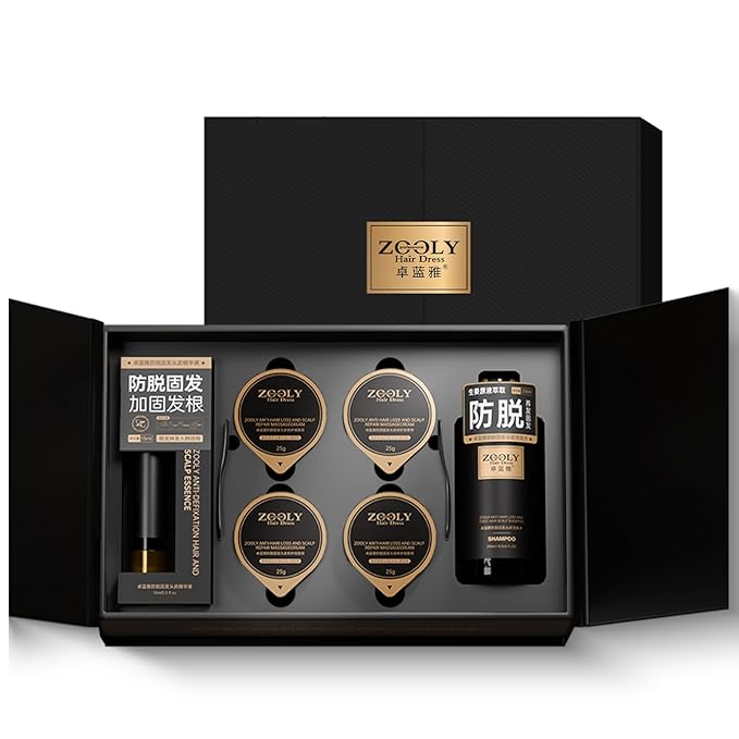 Hair Regrowth Treatments Includes Scalp Massage Cream Shampoo Scalp Serum. Hair Strengthening Black Gold Series Hair Gift Set