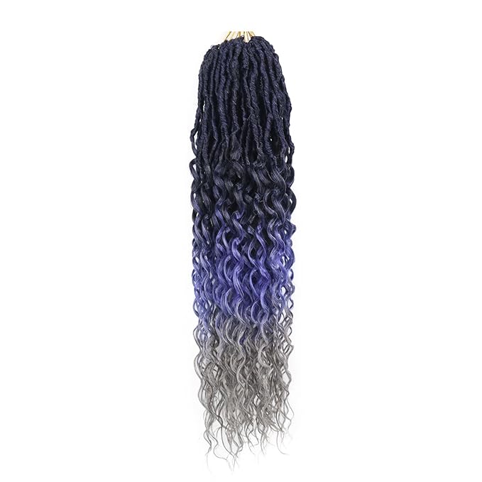 Goddess Locs Crochet Hair 24 Inch 8 Packs Soft Crochet Braids With Curly Ends Deep Faux Locs Crochet Hair for Black Women Pre Looped Synthetic Braiding Hair(24 Inch 1B/Blue/Grey)