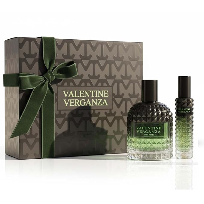 Valentine Verganza Men's Cologne Premium Glass Bottle with Oriental Notes Eau de Parfum and 3.4 Fl Oz / 100ML + 30ML Travel Spray Fragrance Gift Set