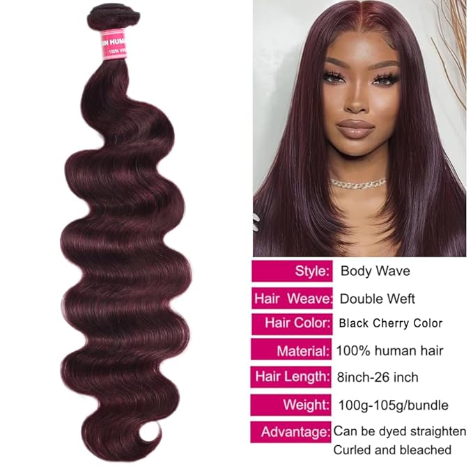 UNICE 12A Body Wave Human Hair Bundles with 4x4 Lace Closure 22 24 26+20 inch 100% Brazilian Virgin Hair Weave Extensions Tangling-Free Shedding-Free Ombre Black Cherry Color