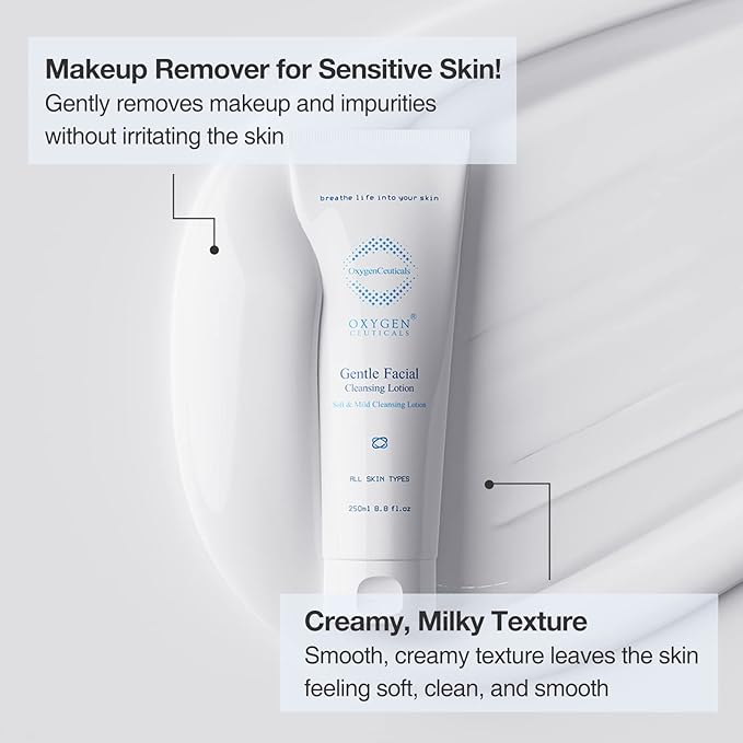 OxygenCeuticals Gentle Facial Cleansing Lotion ? Hydrating Cleanser for Sensitive &amp Dry Skin Removes Makeup Residue &amp Impurities Without Greasy Feel Enriched with Botanic Oils 8.8 fl.oz (250