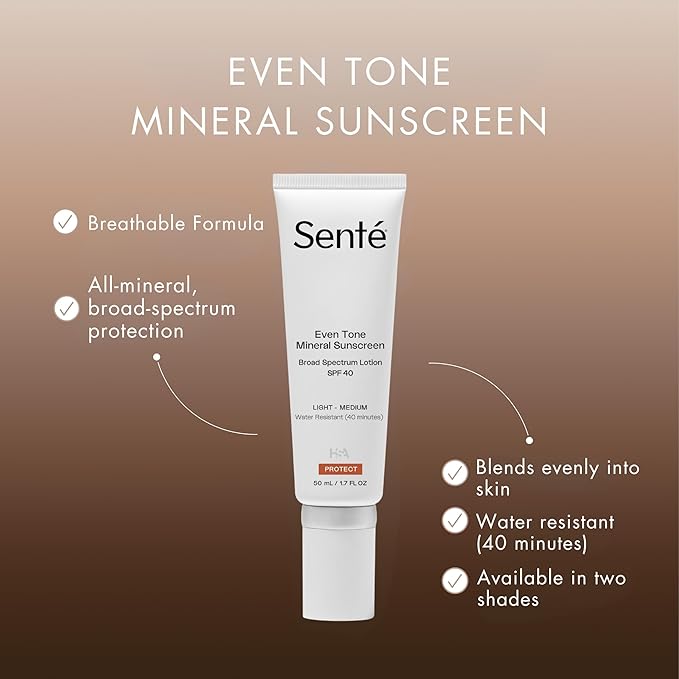 Sent? Even Tone Mineral Sunscreen Tinted | SPF 40 Light-Medium | Hydrating Lightweight Sun Protection Treatment for Redness &amp Discoloration | UVA/UVB &amp Blue Light Defense | 1.7 oz