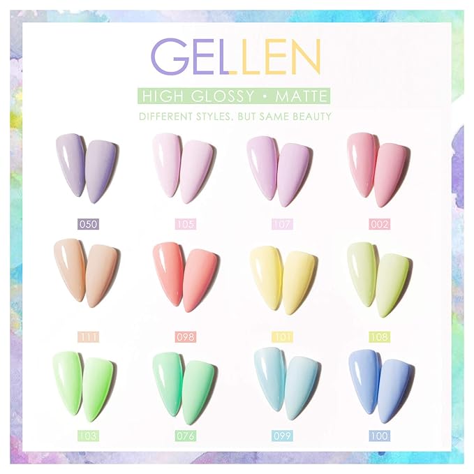 GELLEN Gel Nail Polish Kit with Nail Light 72W Nail Dryer 12 Gel Nail Polish Colors No Wipe Top Base Coat Nail Art Decorations Manicure Tools All-In-One Manicure Kit Macaron Candy