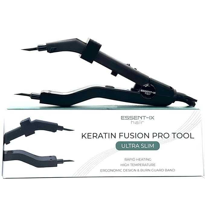 Professional Keratin Fusion Tool for Hair Extensions ? Slim Long Heating Plates Adjustable Temperature Rapid Heat-UP Seamless Fusion Root Access Salon-Quality Keratin Glue Gun (Black)