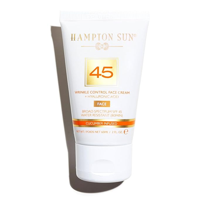Hampton Sun SPF 45 Wrinkle Control Face Cream | Daily Moisturizer + Sunscreen | Plumps Hydrates Brightens with Hyaluronic Acid + Organic Cucumber Extract | Broad Spectrum | Glowy Dewy Finish