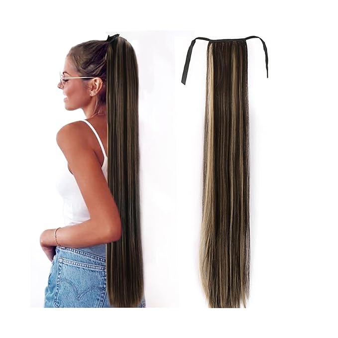Hair Accessories 1 Pack Long Straight Drawstring Hair Clip Ponytail Extension Synthetic Wig Hair Extensions Bun for Everyday Party Use Hair Pieces For Women(0375CM)