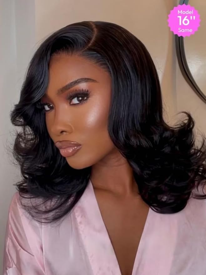 UNICE Bye Bye Slip Wig Feathered Layer Side Part Human Hair Glueless Wigs with Secure Silicone Strips and Drawstring 200% Density Flexible Mesh Cap Bleached Knots Pre Everything Wig 12 Inch