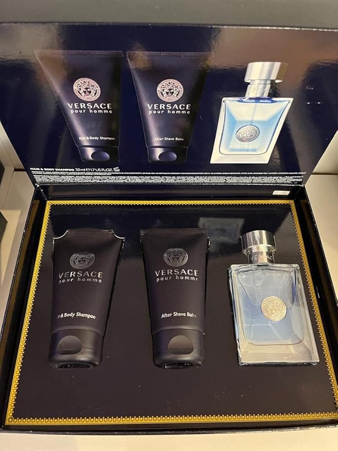 Versace Pour Homme for Men - 3 Pc Gift Set: 1.7oz EDT Spray Hair and Body Shampoo After Shave Balm
