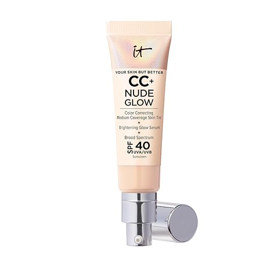 IT Cosmetics CC+ Nude Glow - Medium Coverage Foundation with SPF 40 &amp Brightening Glow Serum Lightweight Skin Tint 2% Niacinamide + Hyaluronic Acid Up to 24H Hydration Normal/Dry Skin - 1.08 f