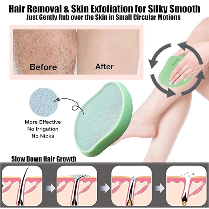 Premium Crystal Hair EraserPainless Exfoliation Hair Removal EpilatorNano Glass Hair Remover for WomenNatural Gentle and Efficient Shaver Trimmer on Leg Arm(Grass Green)