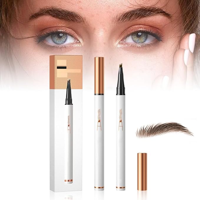 2 Pcs Microblading Eyebrow Pen Waterproof Microblading Eyebrow Pencil Eye Brow Pen with 4 Micro-Fork Tip Natural Makeup Long-Lasting Fine Stroke Magic Eyebrow Pencil Stay on All Day (Dark Brown)
