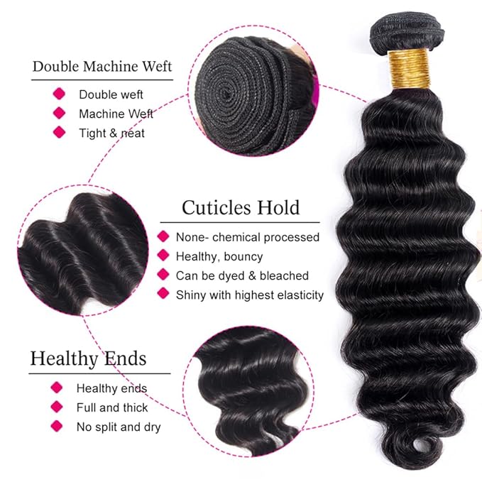 Loose Deep Wave Brazilian Virgin Hair Bundles With Closure - Wet and Wavy Human Hair With 44 Free Part Closure - Loose Deep Curly Bundles 20 22 24+18 Inch