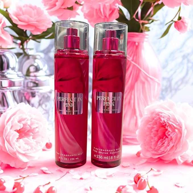 Bath &amp Body Works PERFECT IN PINK Fine Fragrance Mist 2-piece Gift Set with a Blue Bow for Holidays ? Full Size