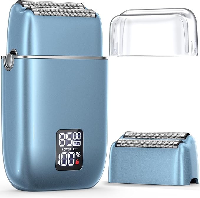 Electric Razor Electric Shaver for Men Upgraded Foil Shaver with 3 Speeds Double Floating Blade IPX7 Waterproof Wet/Dry LED Display USB Type C Rechargeable Blue