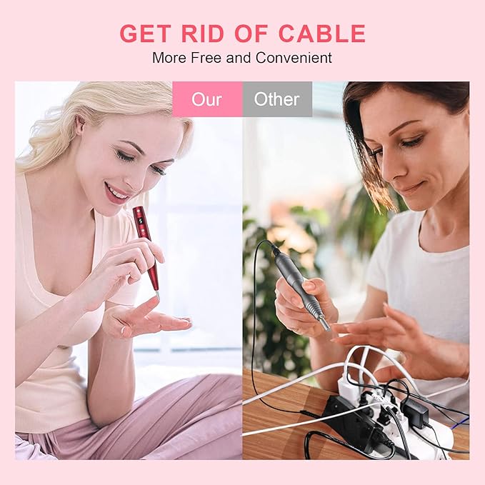 PELCAS Electric Nail Drill Cordless LCD Nail File Kit 5 Adjustable Speeds 20000RPM Drill Nails Machine for Acrylic Gel Nail Manicure Pedicure Grinder Tool