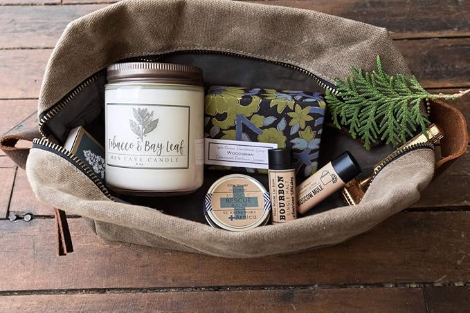 Woodsman Men's Self Care Gift Box - Holiday Gift for Men - Handmade Spa Set with Soap Candle Lip Balm Deodorant and Muscle Balm - Christmas Gift Idea for Dad Husband Boyfriend or Grandpa