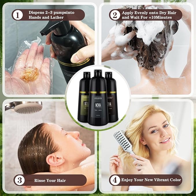Hair Dye Shampoo &amp Champu Para Canas - Natural 3-in-1 Instant Gray Coverage for Men &amp Women (Black-500ml)