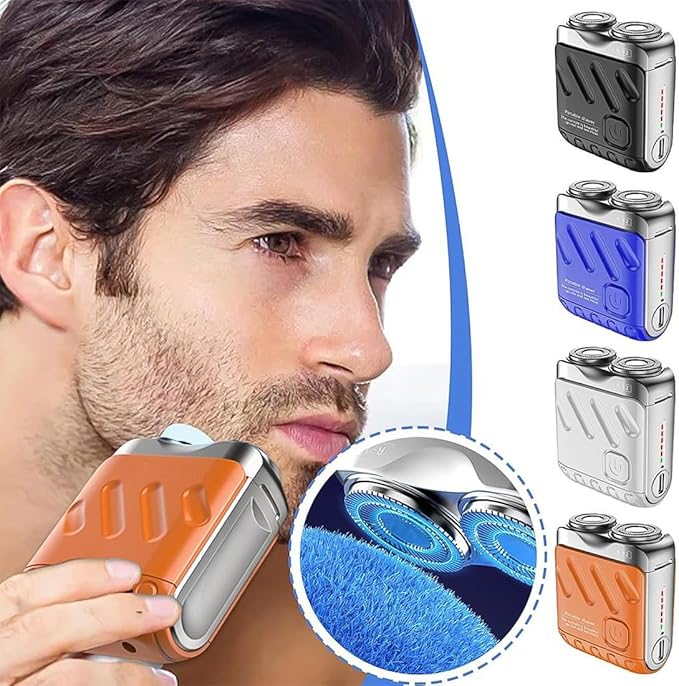 Portable Rotary Dual Ring Electric Shaver 9000RPM Mini Dual-Head Electric Shaver Washable Double Head Razor IPX7 Waterproof 60 Days Battery Life Powerhouse for Men Close Shave (Blue*2)
