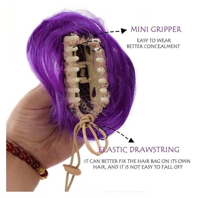 messy bun hair piece 2PCS Accessory Synthetic Hair Bun Ponytail Hairpieces for Women Girls Cat Ears Hair Donut Chignon Claw Clip in Messy Bun Mini Updo Extensions Wig hair buns hair piece ( Color : F