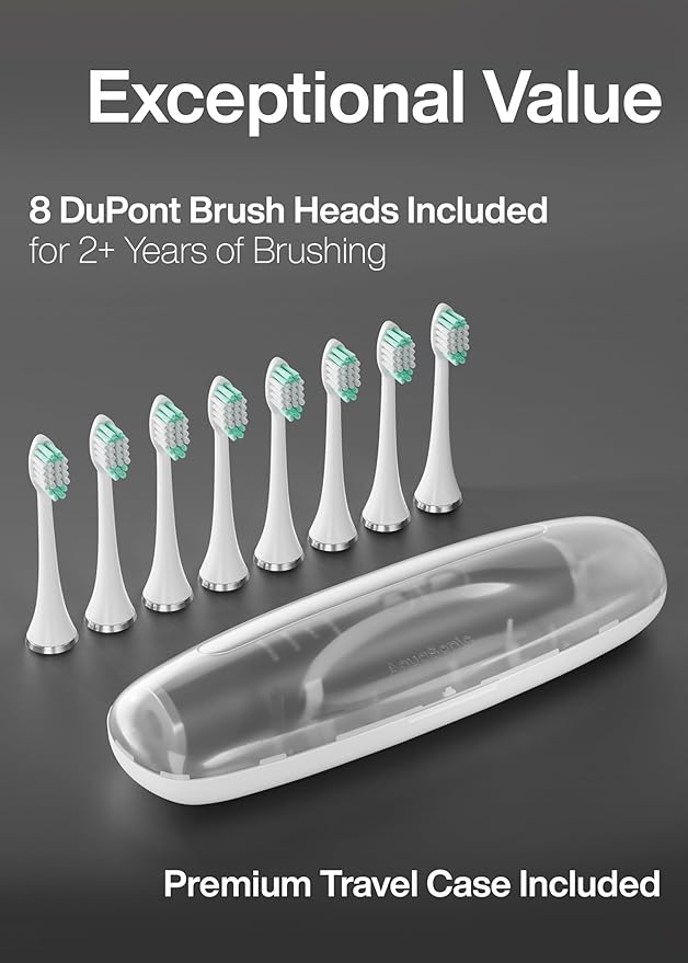 Aquasonic Vibe Series Ultra-Whitening Toothbrush ? ADA Accepted Electric Toothbrush - 8 Brush Heads &amp Travel Case ? 40000 VPM Motor &amp Wireless Charging - 4 Modes w Smart Timer ? Charcoal Meta