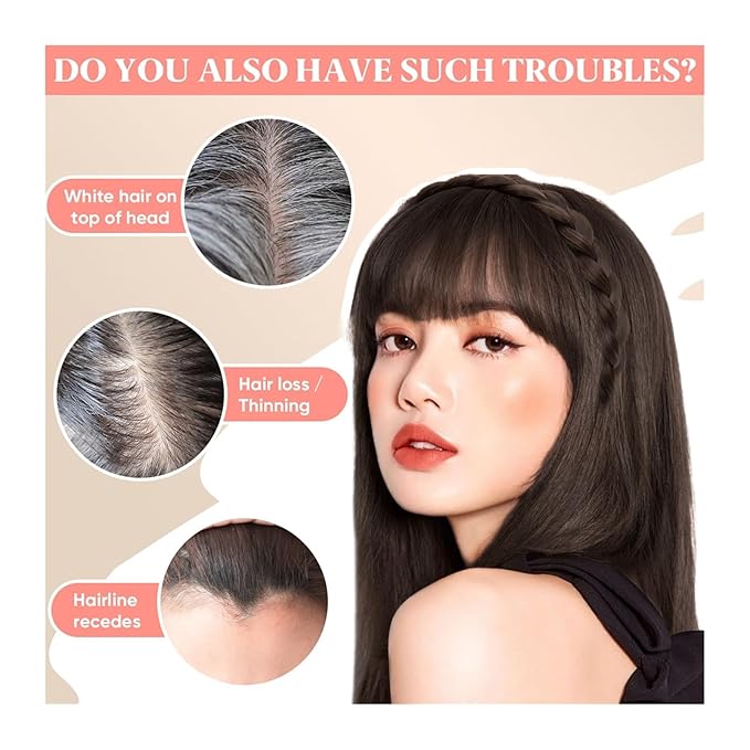 Bangs Hair Synthetic Headband Bangs Extension Fake Hair Blunt Fringe with Long Sides for Women Natural False Black Brown Blonde Bang Bangs Hair Clip(Silver Grey)