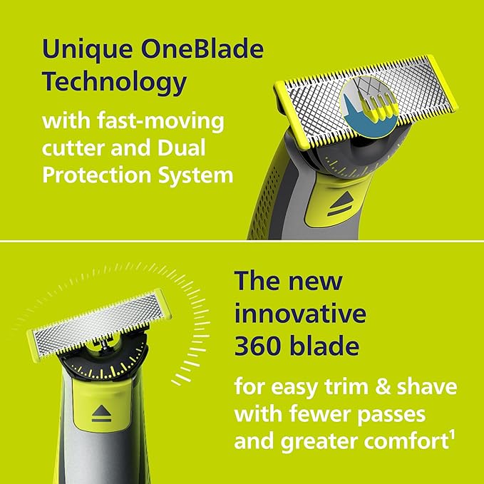 Philips Norelco for Face + Body Electric Beard Trimmer Shaver and Groomer 5in1 Adjustable Comb 1x Body Kit Model QP2834/70 Black/Lime Green