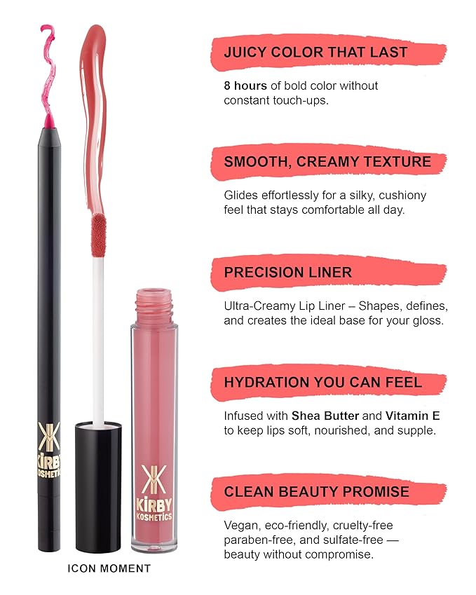 Lip Kit Duo ? Icon Moment- TikTok-Viral Precision Liner &amp Glossy Liquid Lipstick Clean 2-Step Set with Hydrating Long-Wear Color ? Bold Inclusive Beauty for Everyday Konfidence