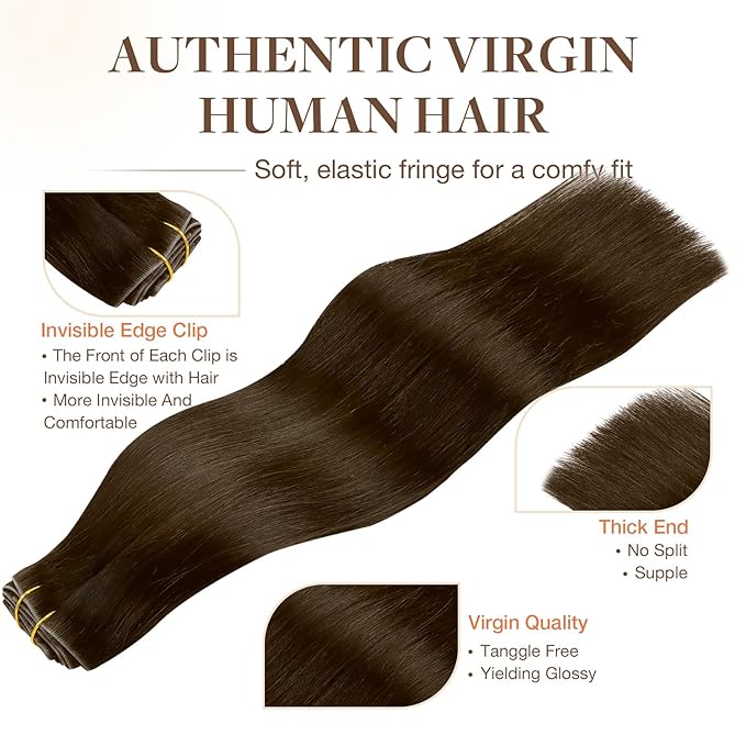 GOO GOO Invisi Edge Clip in Hair Extensions 22inch 110g 7Pcs Injected Seamless PU Clip in Hair Extensions Virgin Real Human Hair 4A Chocolate Brown